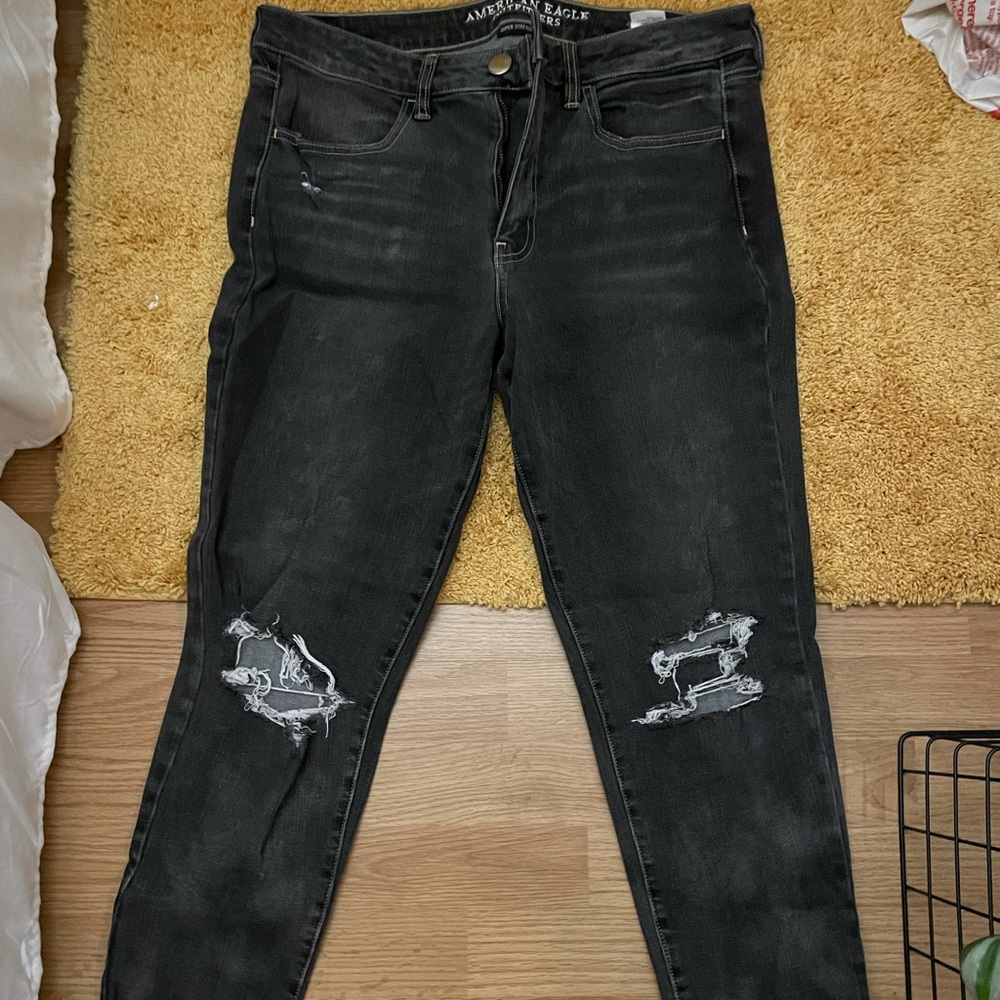 American Eagle black/grey distress jeans